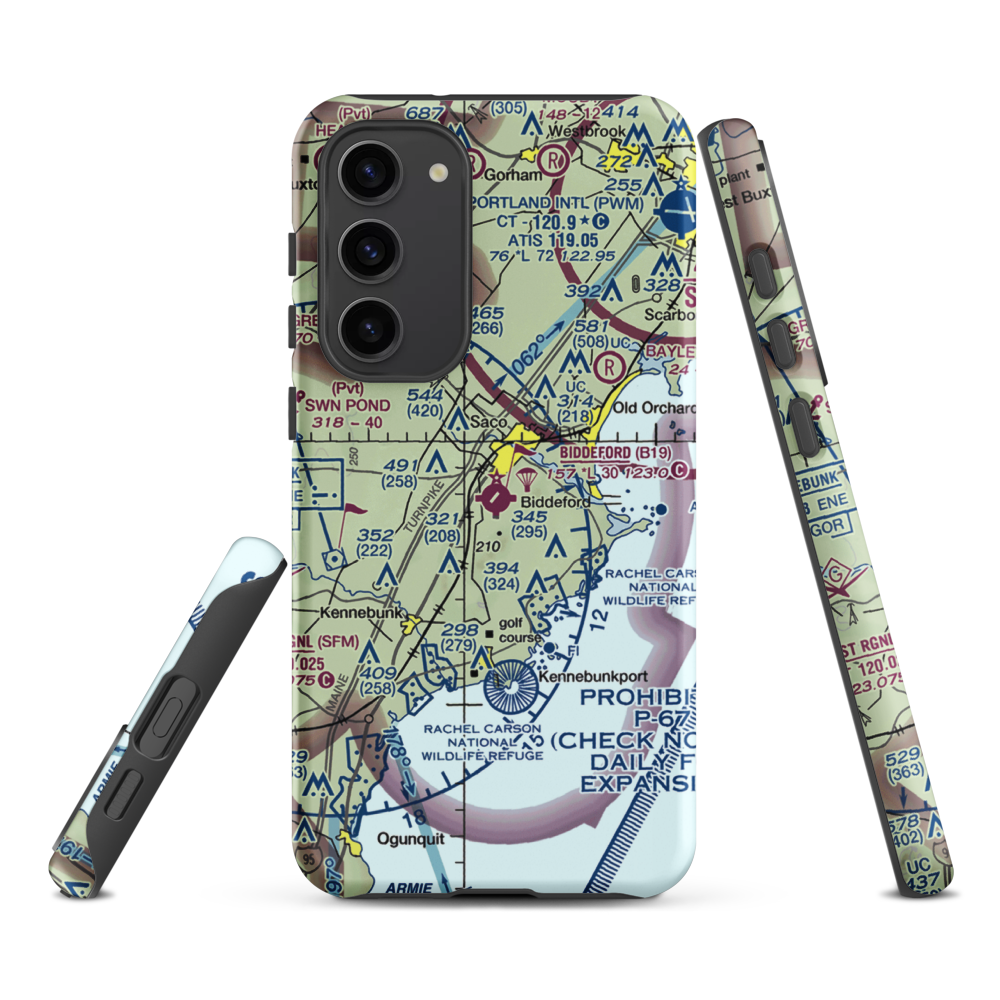 Biddeford Municipal Airport (B19) VFR Sectional Samsung Phone Case Samsung Galaxy S23 Plus model shown