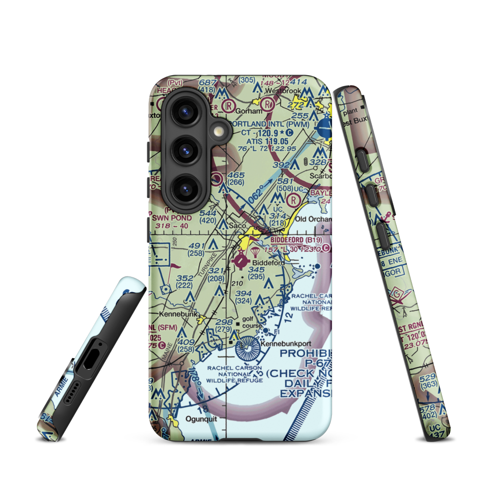 Biddeford Municipal Airport (B19) VFR Sectional Samsung Phone Case Samsung Galaxy S24 model shown