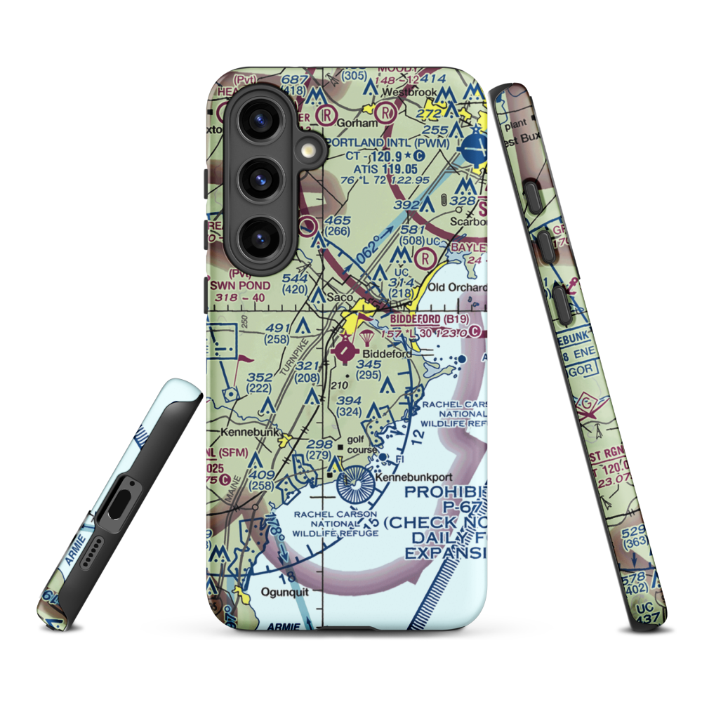 Biddeford Municipal Airport (B19) VFR Sectional Samsung Phone Case Samsung Galaxy S24 Plus model shown