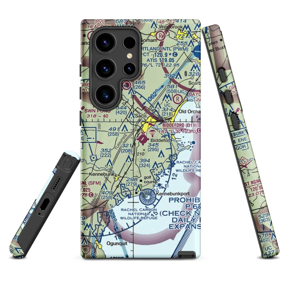 Biddeford Municipal Airport (B19) VFR Sectional Samsung Phone Case Samsung Galaxy S24 Ultra model shown