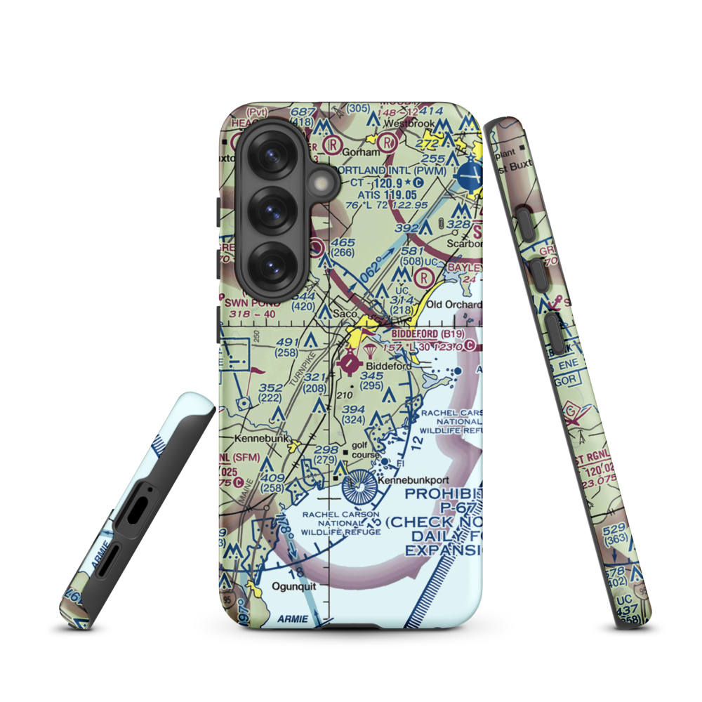 Biddeford Municipal Airport (B19) VFR Sectional Samsung Phone Case Samsung Galaxy S25 model shown
