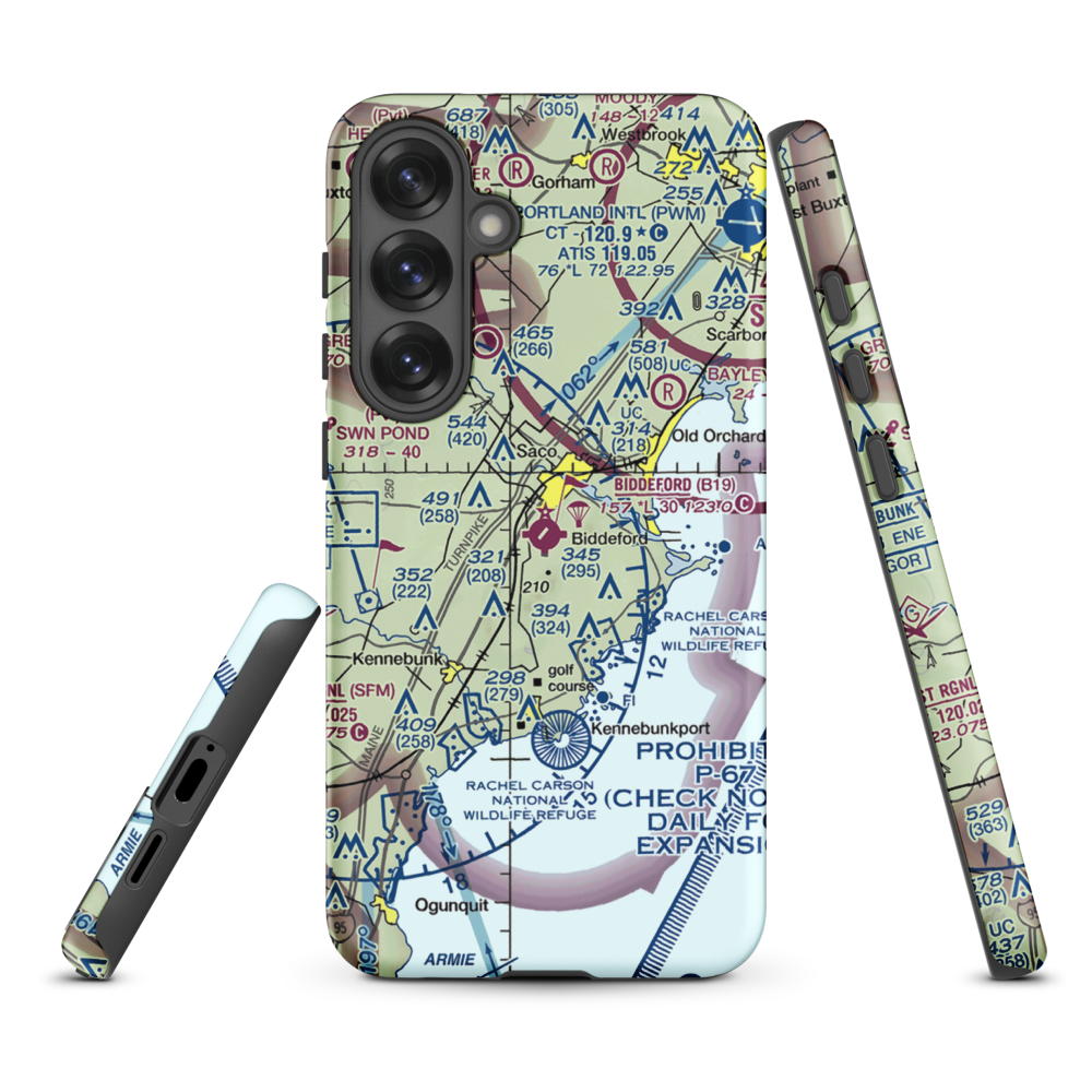 Biddeford Municipal Airport (B19) VFR Sectional Samsung Phone Case Samsung Galaxy S25 Plus model shown