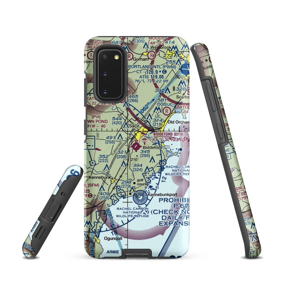 Biddeford Municipal Airport (B19) VFR Sectional Samsung Phone Case Samsung Galaxy S20 model shown