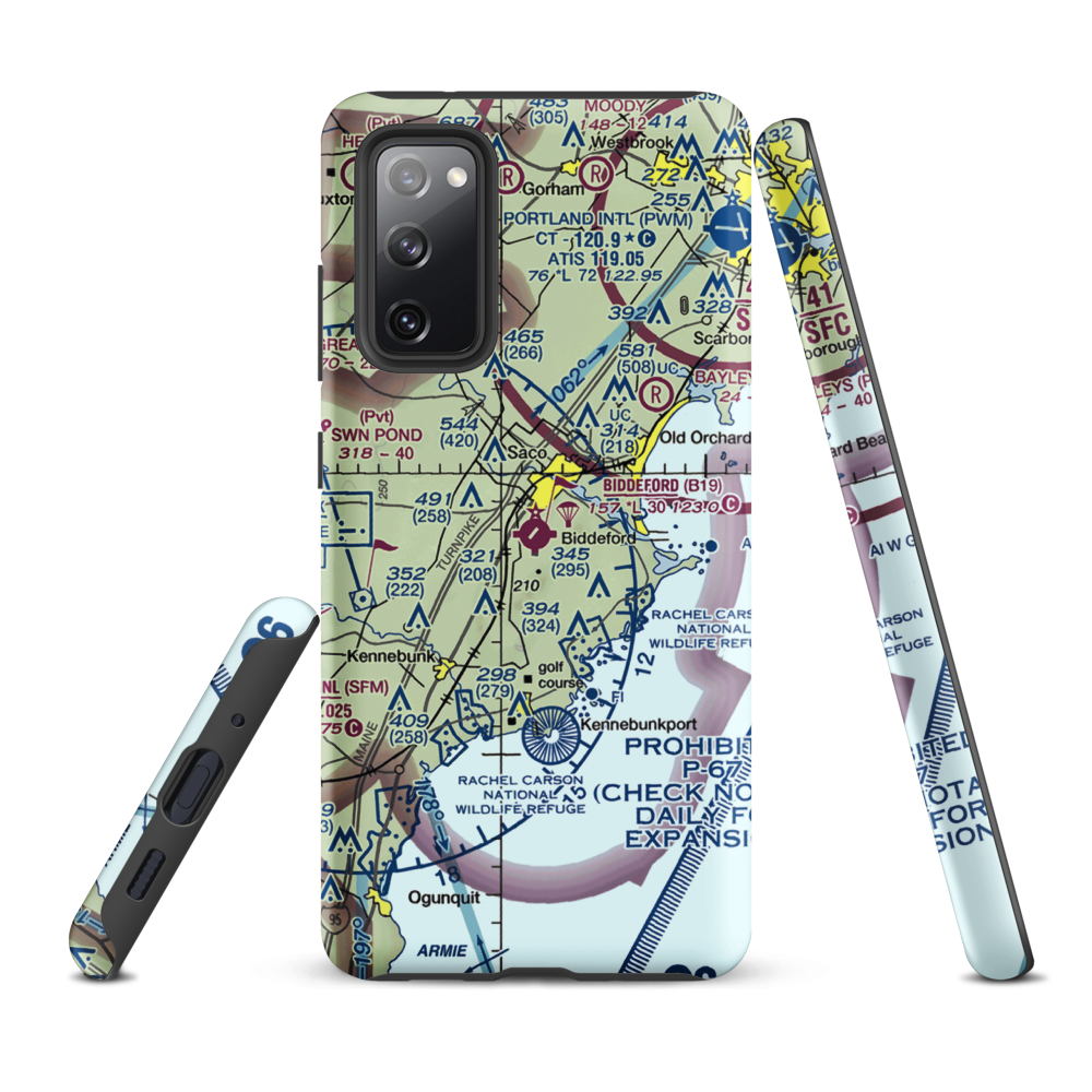 Biddeford Municipal Airport (B19) VFR Sectional Samsung Phone Case Samsung Galaxy S20 FE model shown