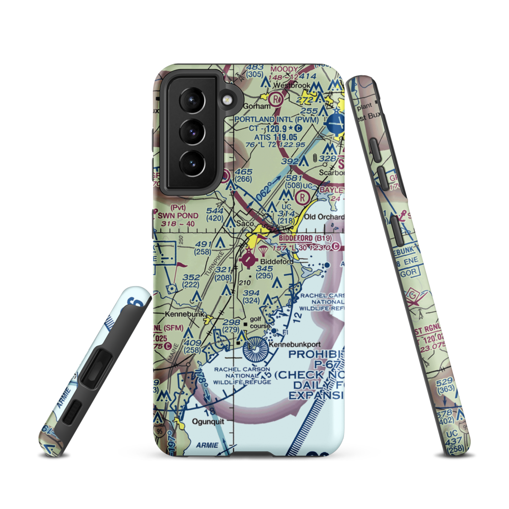 Biddeford Municipal Airport (B19) VFR Sectional Samsung Phone Case Samsung Galaxy S21 model shown