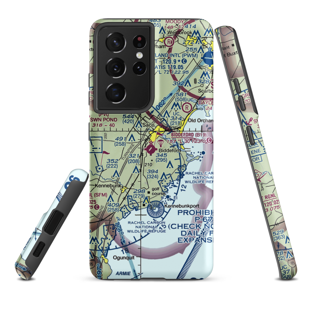 Biddeford Municipal Airport (B19) VFR Sectional Samsung Phone Case Samsung Galaxy S21 Plus model shown
