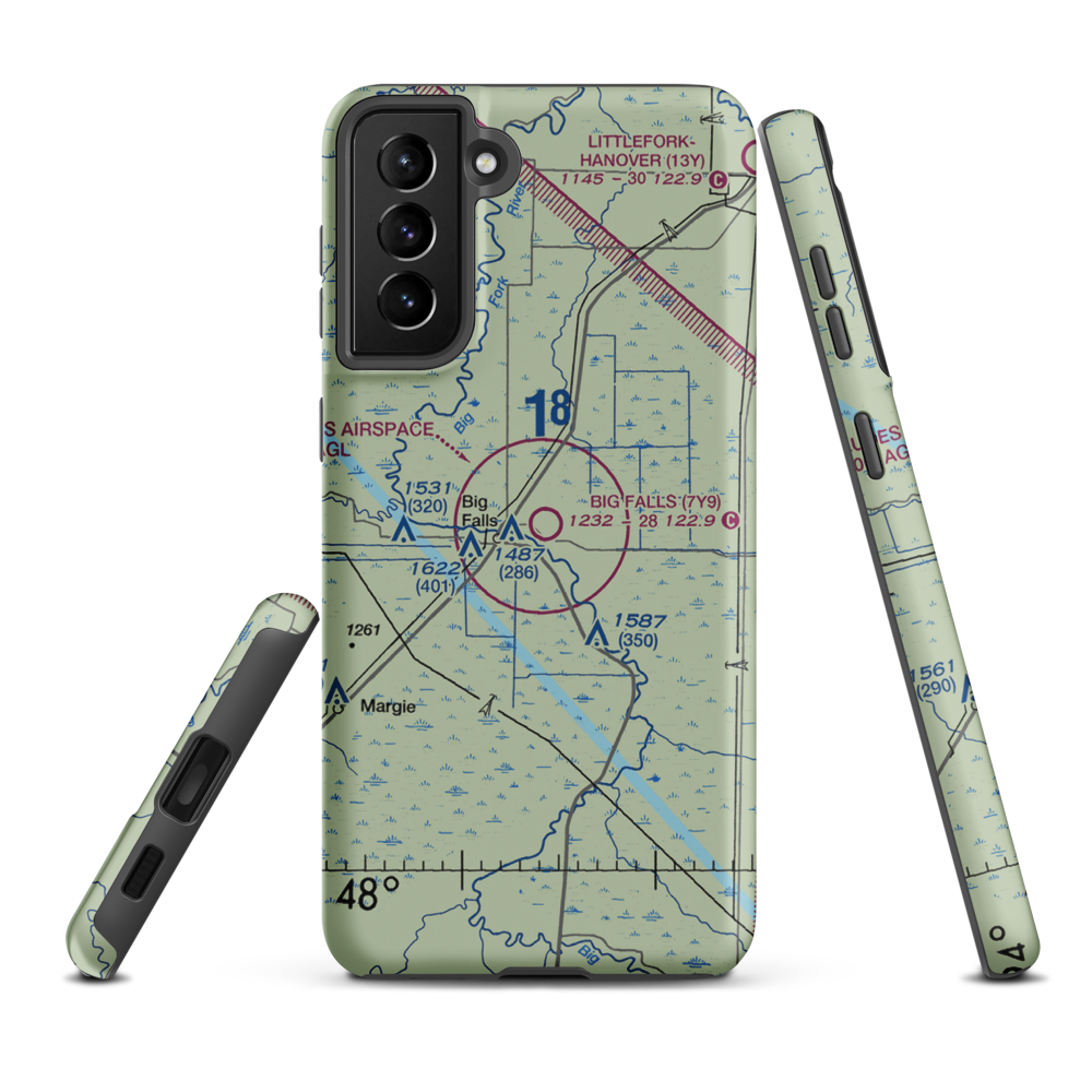 Big Falls Municipal Airport (7Y9) VFR Sectional Samsung Phone Case Samsung Galaxy S21 Plus model shown