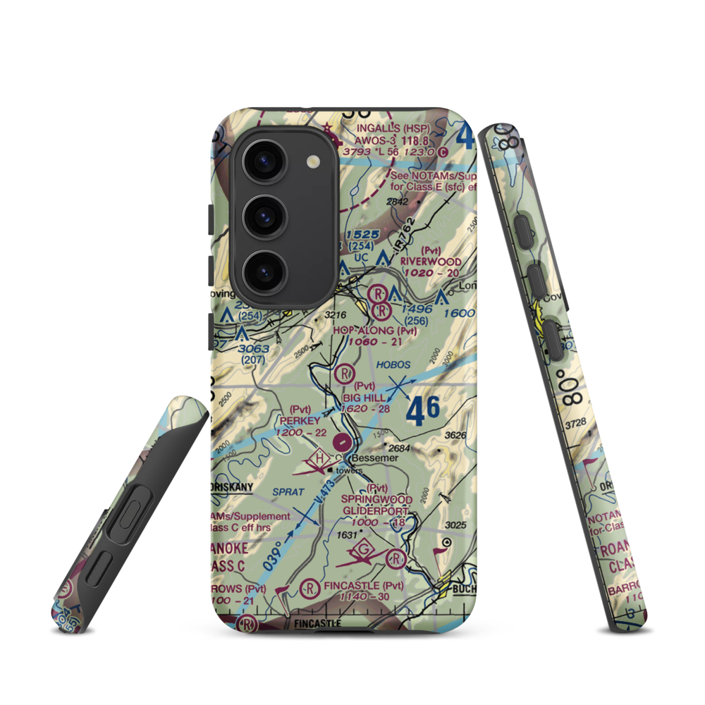 Big Hill Airport (44VA) VFR Sectional Samsung Phone Case Samsung Galaxy S23 model shown