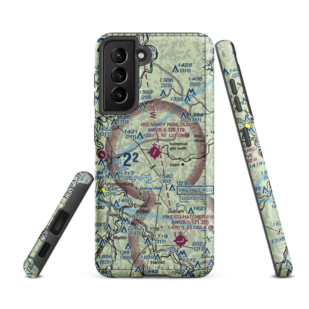 Big Sandy Regional Airport (SJS) VFR Sectional Samsung Phone Case Samsung Galaxy S21 FE model shown