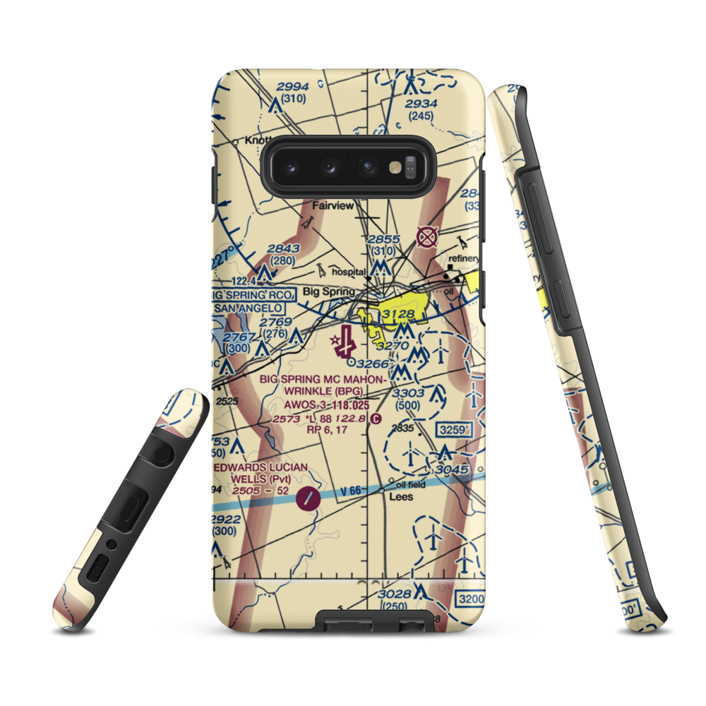 Big Spring Mc Mahon-Wrinkle Airport (BPG) VFR Sectional Samsung Phone Case Samsung Galaxy S10 Plus model shown