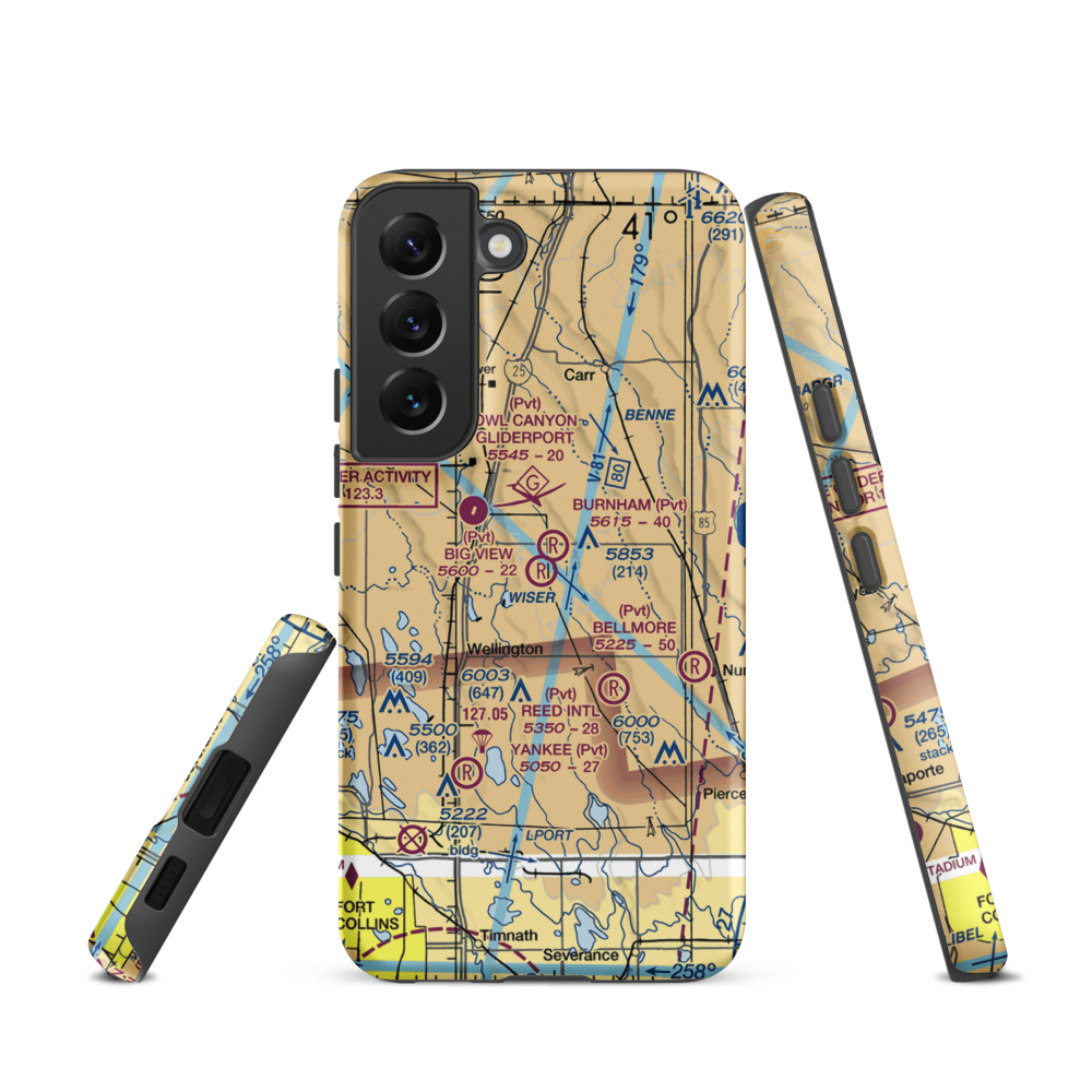 Big View Airport (CO67) VFR Sectional Samsung Phone Case Samsung Galaxy S22 model shown