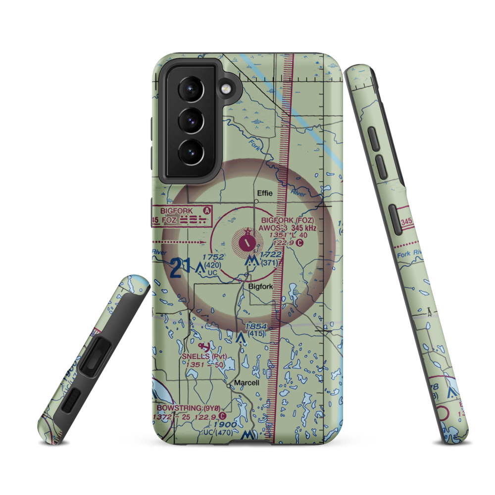 Bigfork Municipal Airport (FOZ) VFR Sectional Samsung Phone Case Samsung Galaxy S21 FE model shown