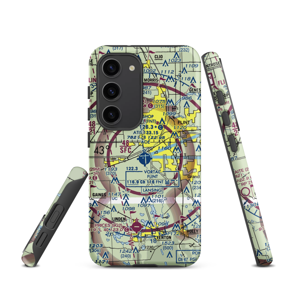 Bishop International Airport (FNT) VFR Sectional Samsung Phone Case Samsung Galaxy S23 model shown