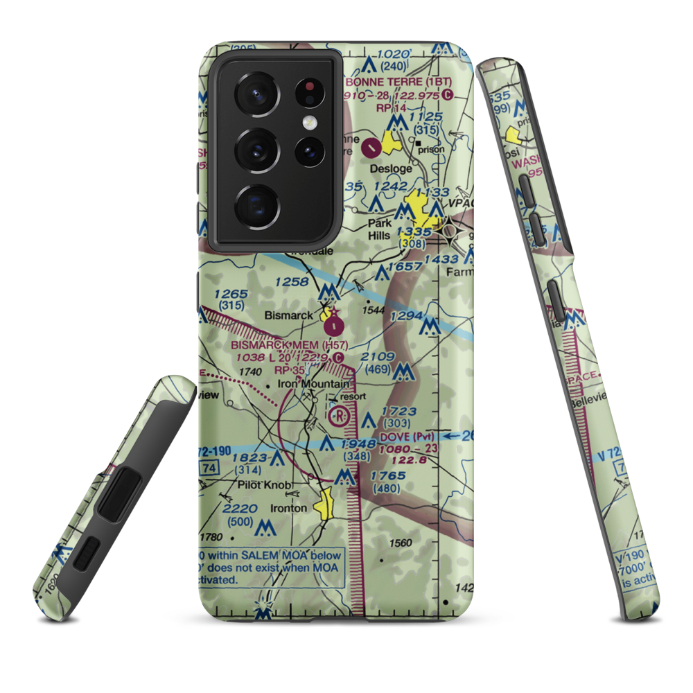 Bismarck Memorial Airport (H57) VFR Sectional Samsung Phone Case Samsung Galaxy S21 Plus model shown