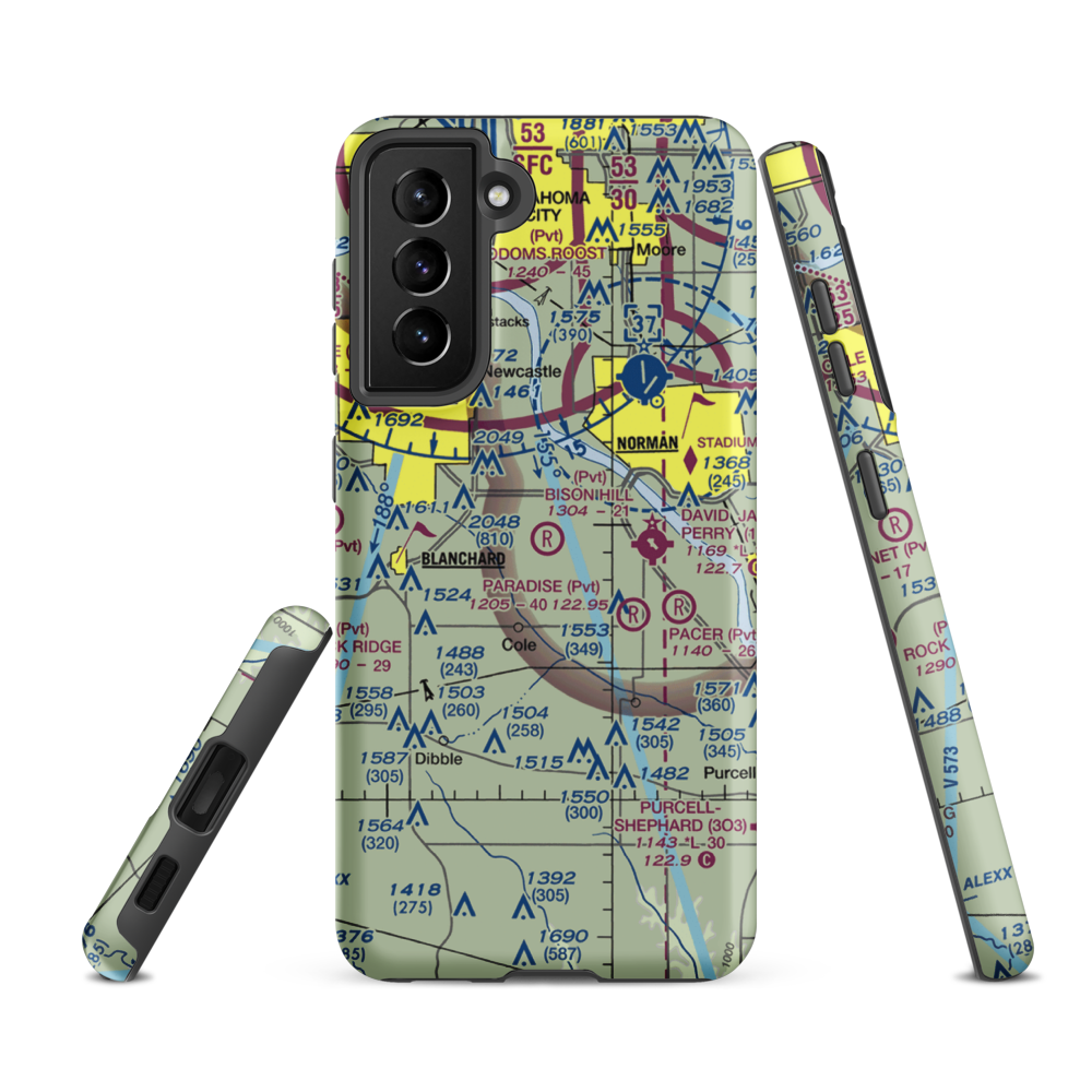 Bison Hill Airport (80OK) VFR Sectional Samsung Phone Case Samsung Galaxy S21 FE model shown