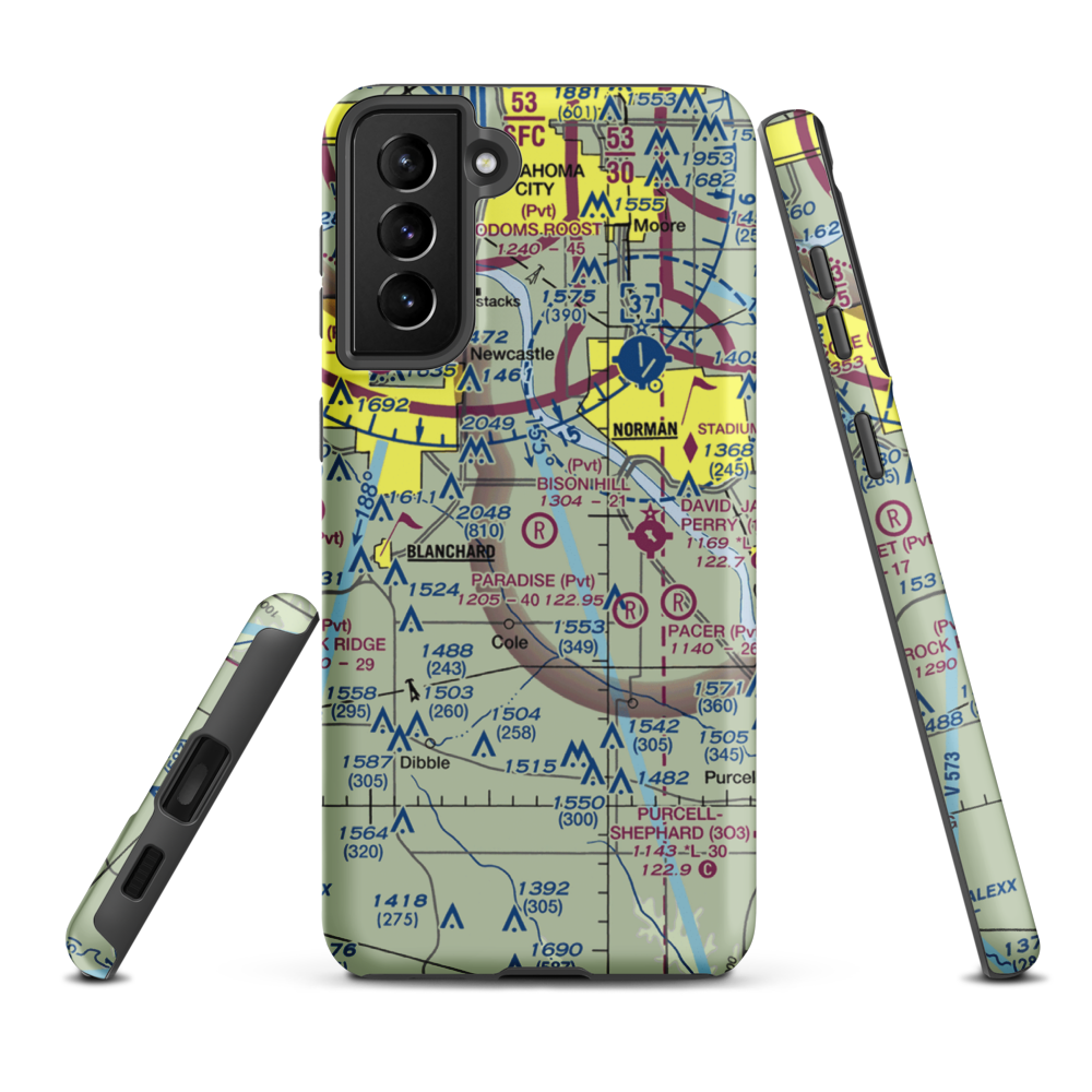 Bison Hill Airport (80OK) VFR Sectional Samsung Phone Case Samsung Galaxy S21 Plus model shown