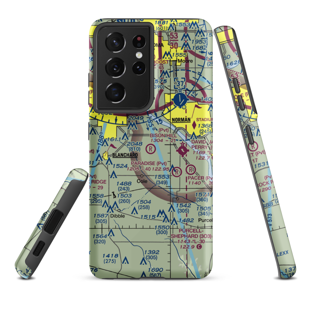 Bison Hill Airport (80OK) VFR Sectional Samsung Phone Case Samsung Galaxy S21 Ultra model shown