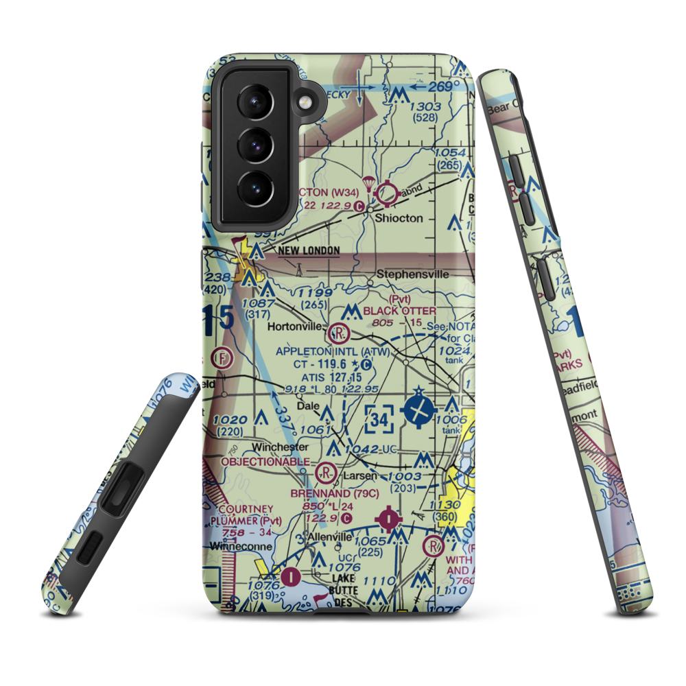 Black Otter Airport (9WI1) VFR Sectional Samsung Phone Case Samsung Galaxy S21 Plus model shown