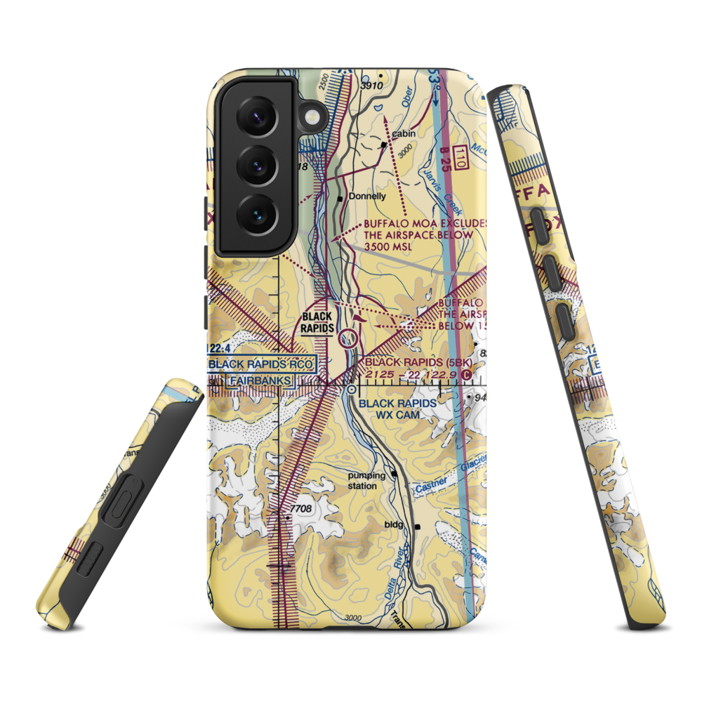 Black Rapids Airport (5BK) VFR Sectional Samsung Phone Case Samsung Galaxy S22 Plus model shown