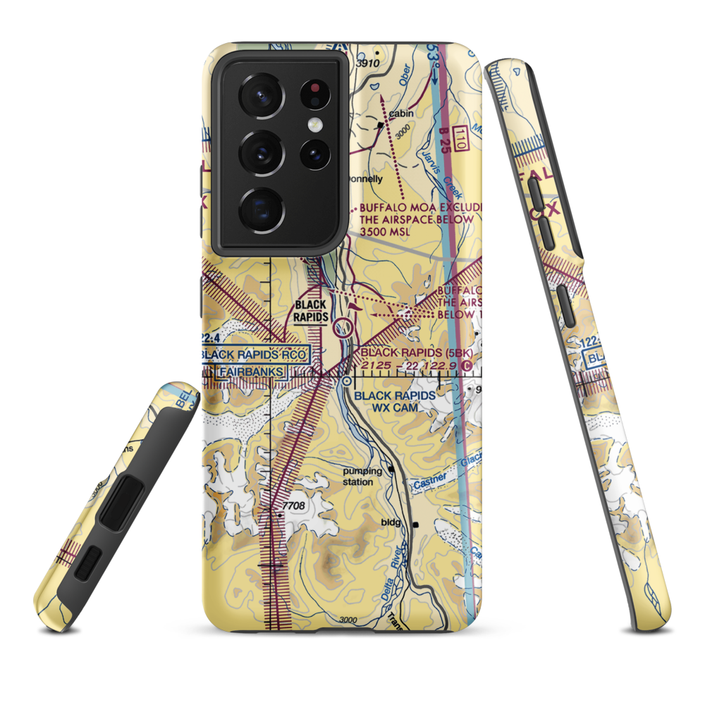Black Rapids Airport (5BK) VFR Sectional Samsung Phone Case Samsung Galaxy S21 Plus model shown