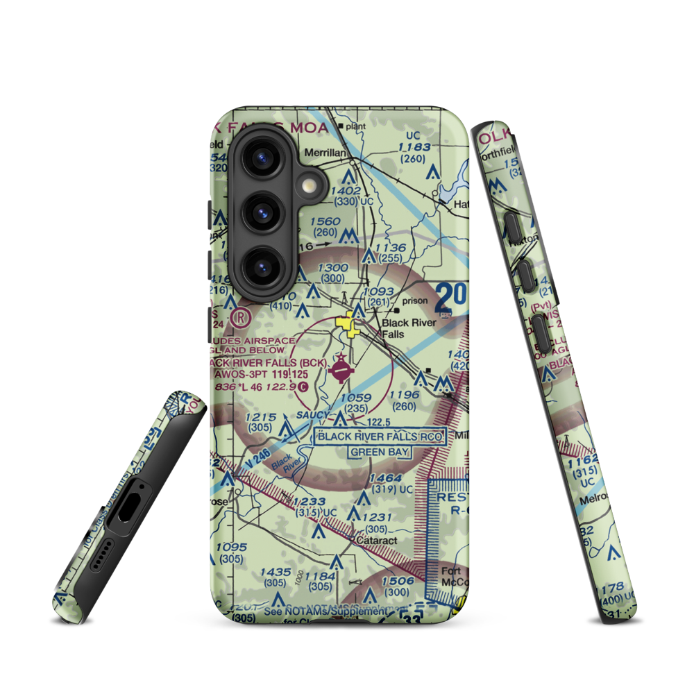 Black River Falls Area Airport (BCK) VFR Sectional Samsung Phone Case Samsung Galaxy S24 model shown