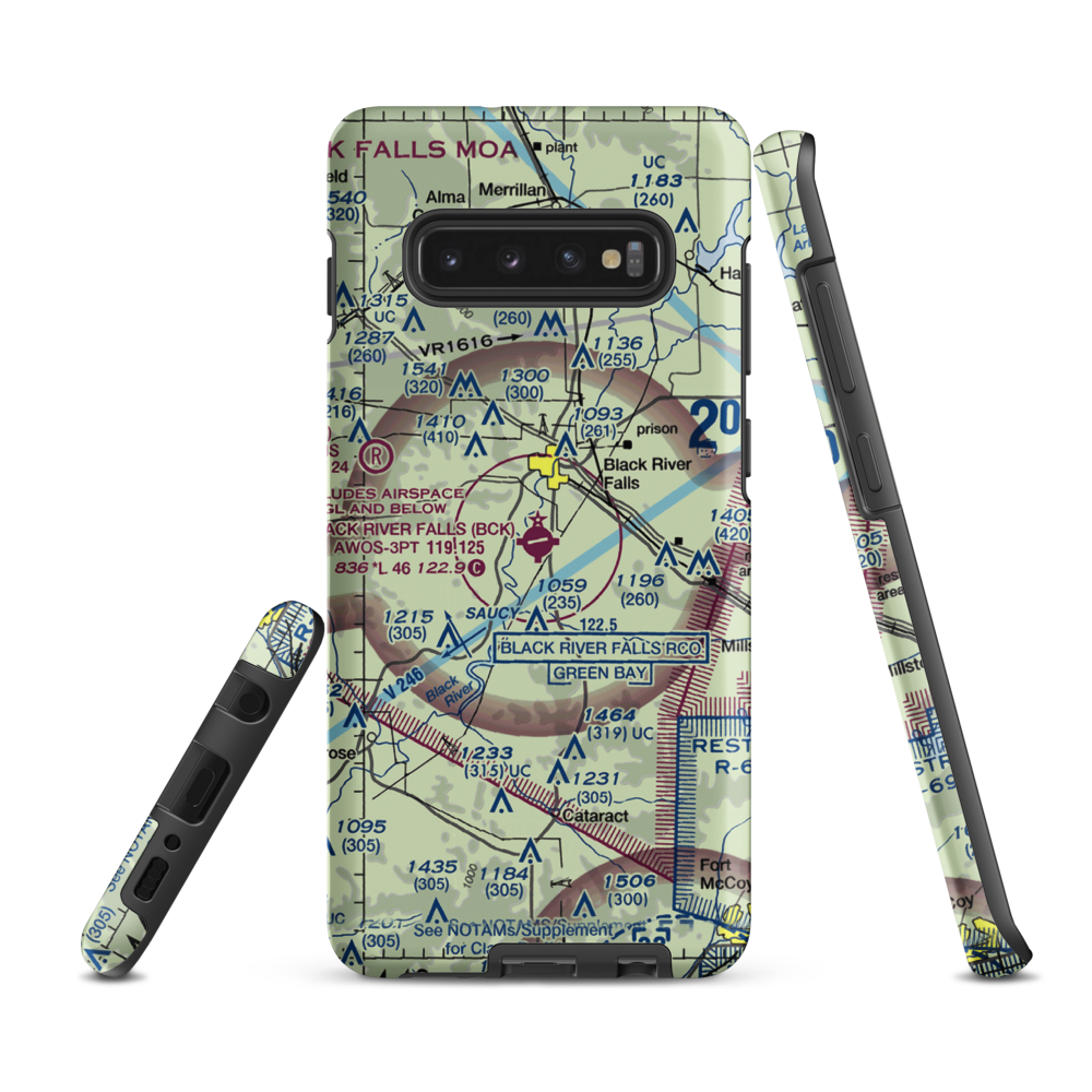 Black River Falls Area Airport (BCK) VFR Sectional Samsung Phone Case Samsung Galaxy S10 Plus model shown