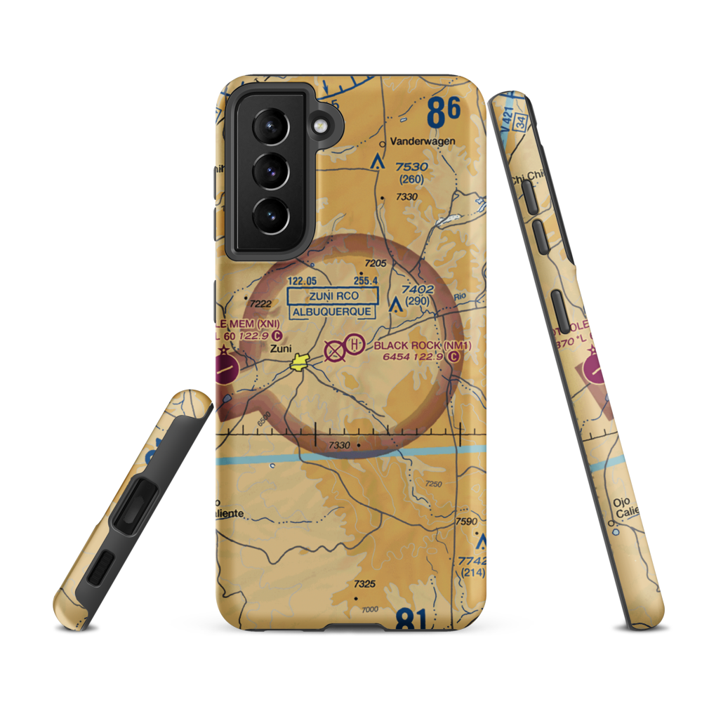 Black Rock Airport (ZUN) VFR Sectional Samsung Phone Case Samsung Galaxy S21 FE model shown