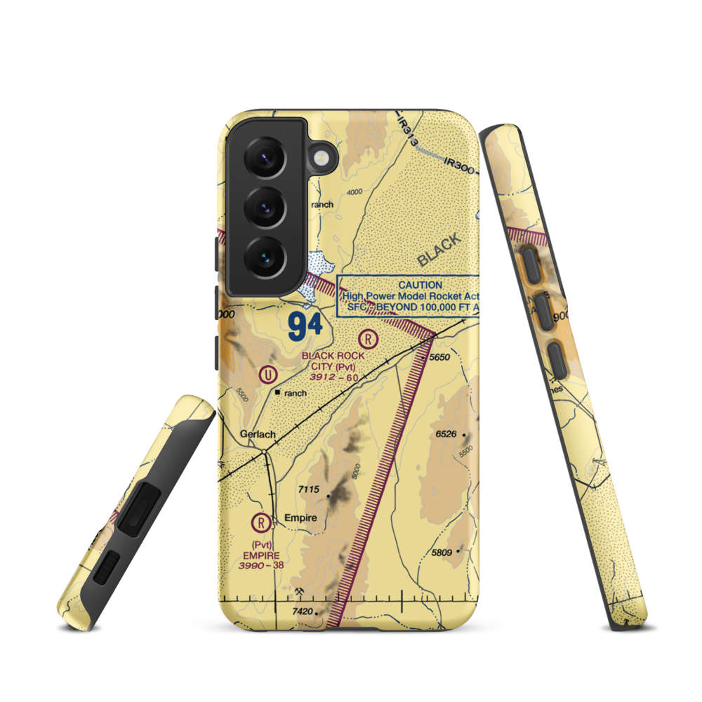 Black Rock City Airport (BRC) VFR Sectional Samsung Phone Case Samsung Galaxy S22 model shown