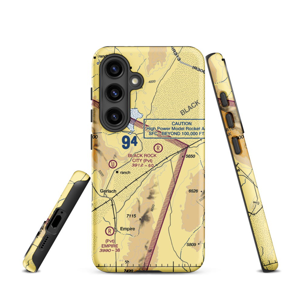 Black Rock City Airport (BRC) VFR Sectional Samsung Phone Case Samsung Galaxy S24 model shown