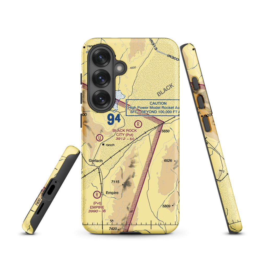 Black Rock City Airport (BRC) VFR Sectional Samsung Phone Case Samsung Galaxy S25 model shown