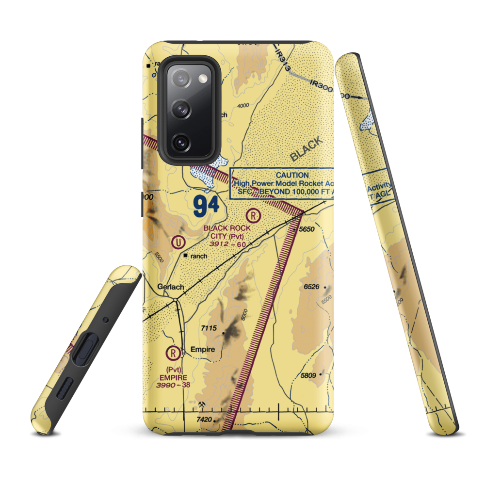 Black Rock City Airport (BRC) VFR Sectional Samsung Phone Case Samsung Galaxy S20 FE model shown