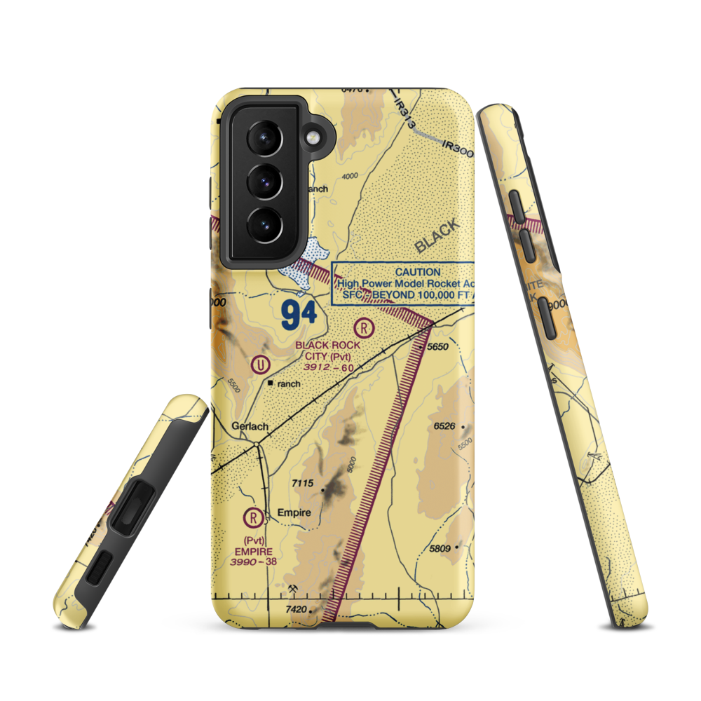 Black Rock City Airport (BRC) VFR Sectional Samsung Phone Case Samsung Galaxy S21 model shown