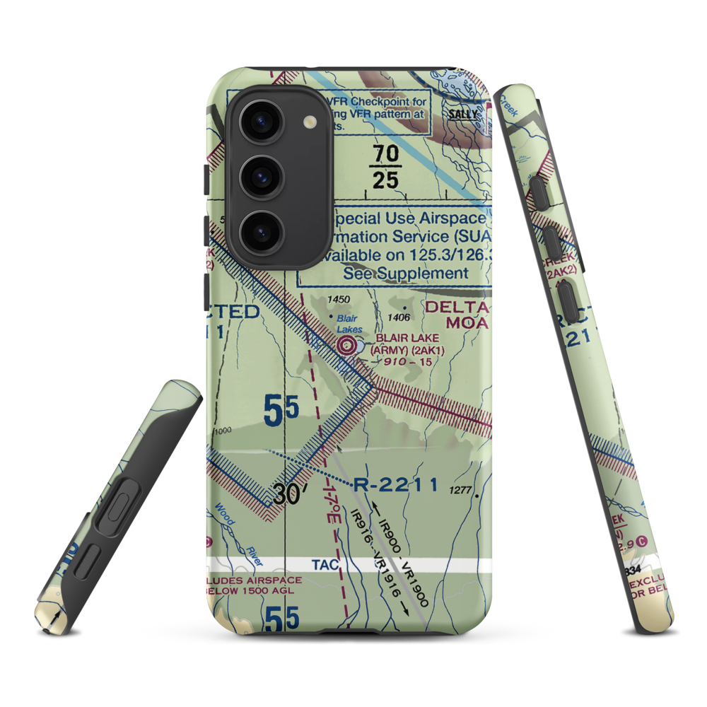 Blair Lake Airport (2AK1) VFR Sectional Samsung Phone Case Samsung Galaxy S23 Plus model shown