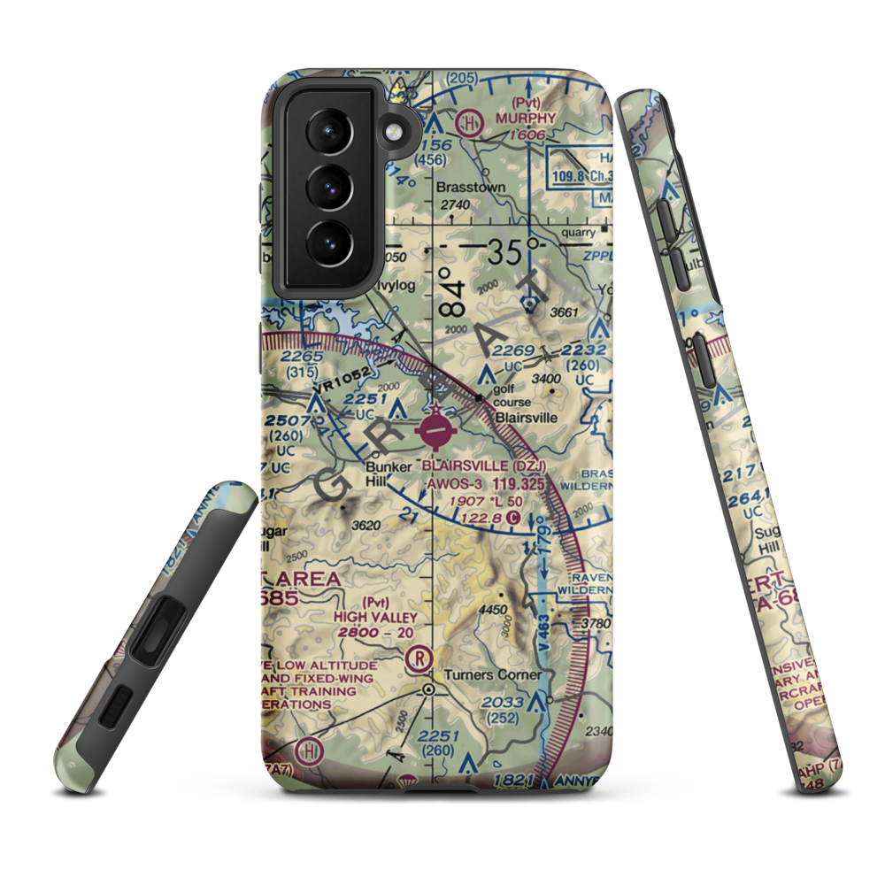Blairsville Airport (DZJ) VFR Sectional Samsung Phone Case Samsung Galaxy S21 Plus model shown