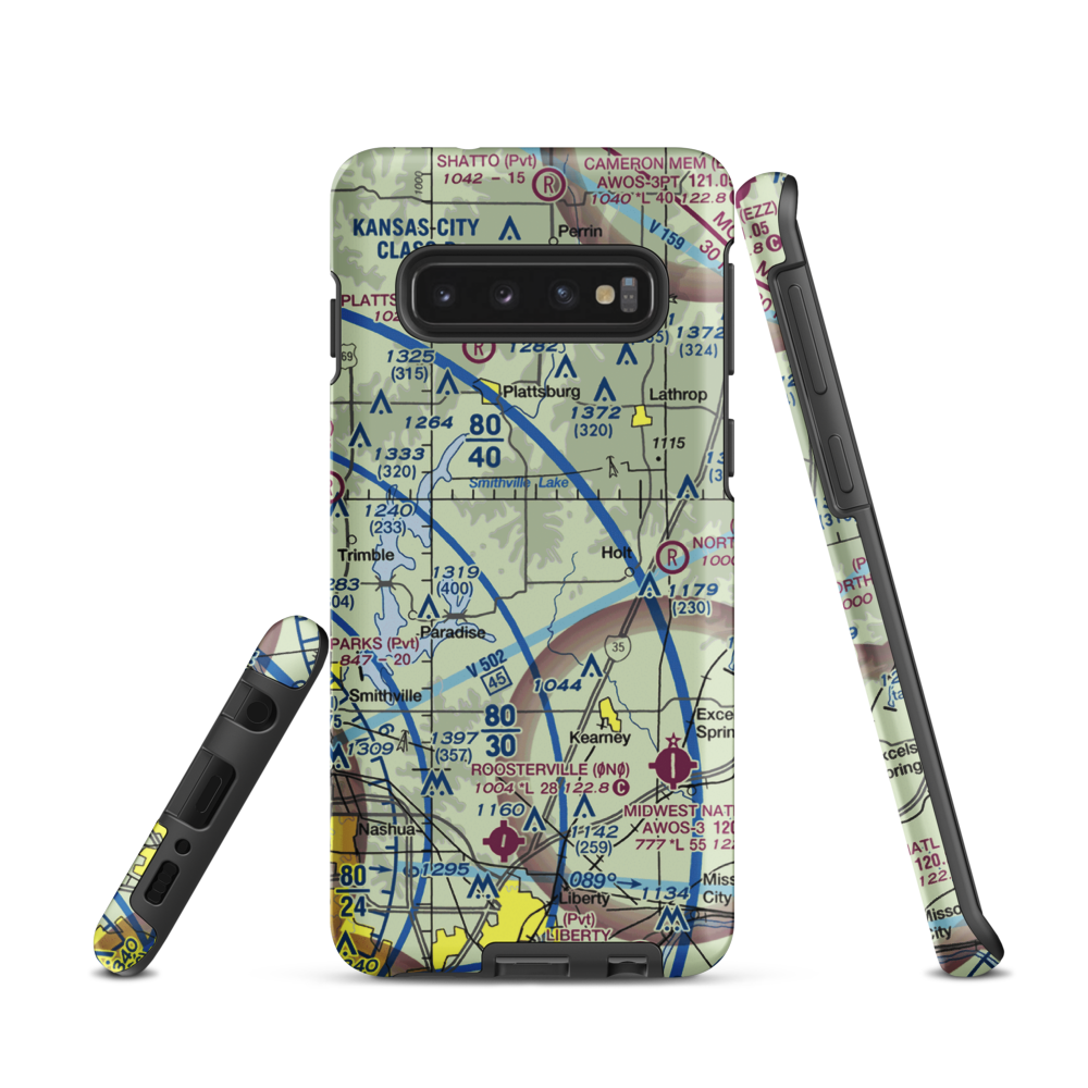 Block Air Village Airport (MO71) VFR Sectional Samsung Phone Case Samsung Galaxy S10 model shown