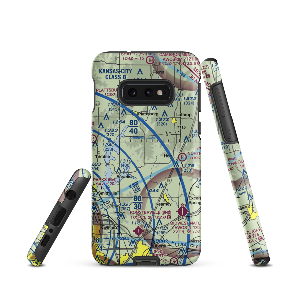 Block Air Village Airport (MO71) VFR Sectional Samsung Phone Case Samsung Galaxy S10 Plus model shown