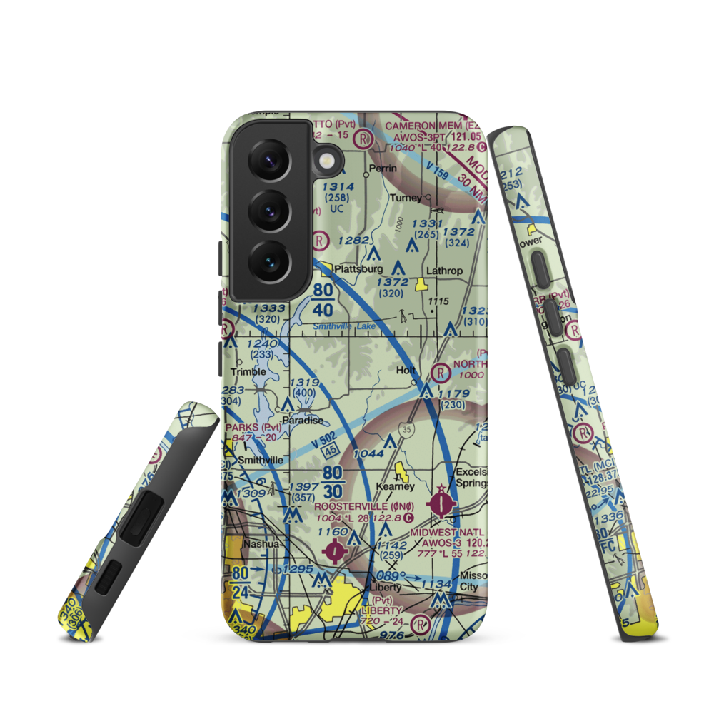 Block Air Village Airport (MO71) VFR Sectional Samsung Phone Case Samsung Galaxy S22 model shown