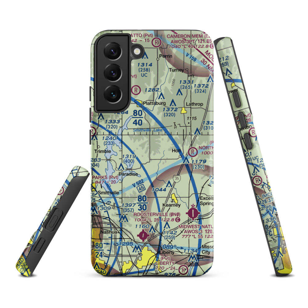 Block Air Village Airport (MO71) VFR Sectional Samsung Phone Case Samsung Galaxy S22 Plus model shown