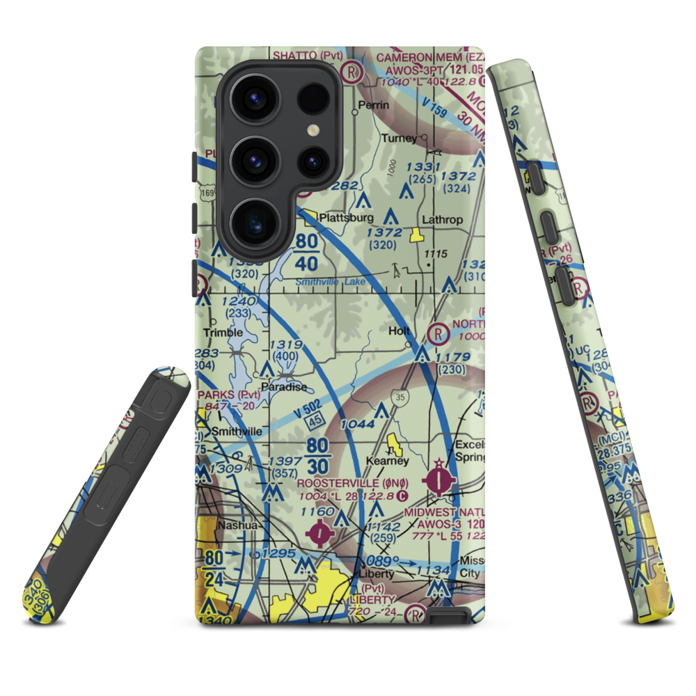 Block Air Village Airport (MO71) VFR Sectional Samsung Phone Case Samsung Galaxy S23 Ultra model shown