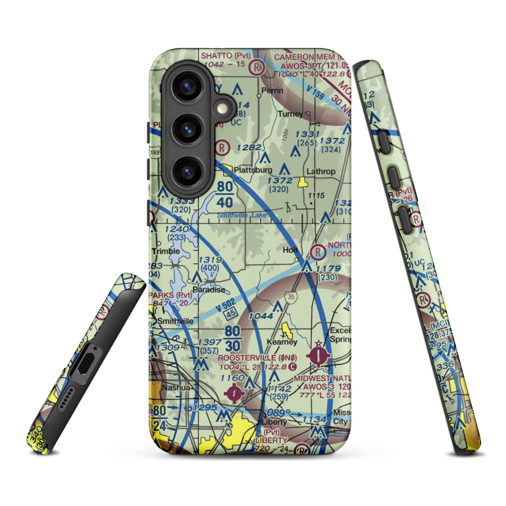 Block Air Village Airport (MO71) VFR Sectional Samsung Phone Case Samsung Galaxy S24 Plus model shown