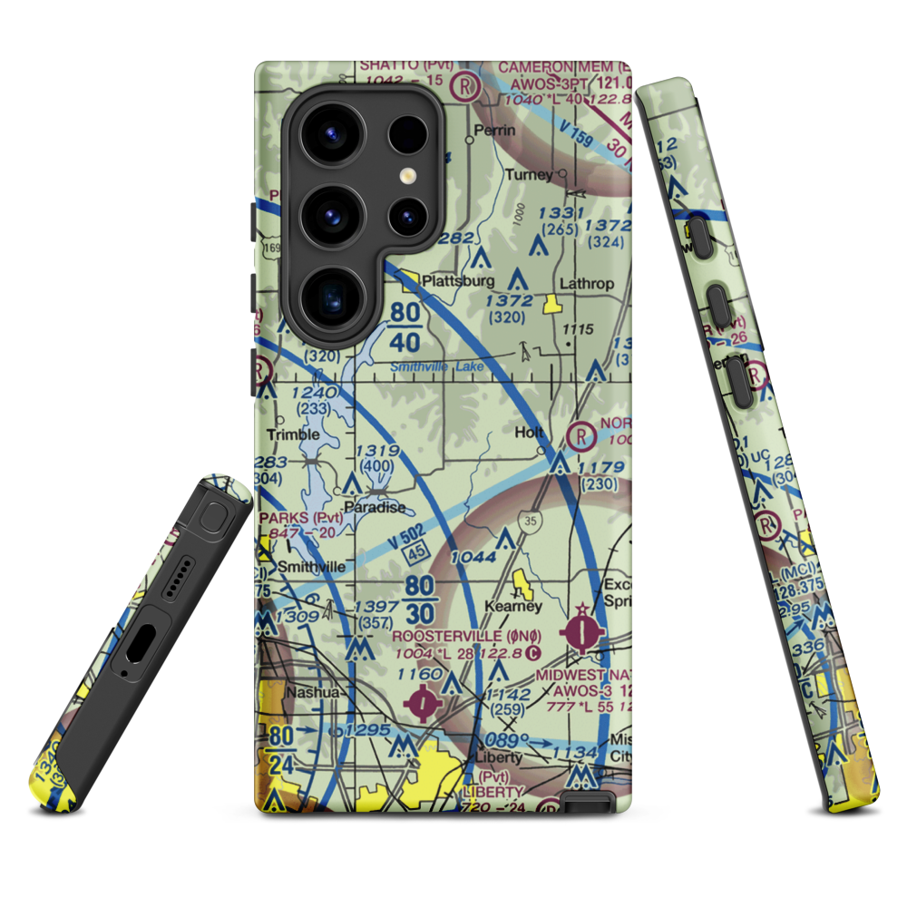 Block Air Village Airport (MO71) VFR Sectional Samsung Phone Case Samsung Galaxy S24 Ultra model shown