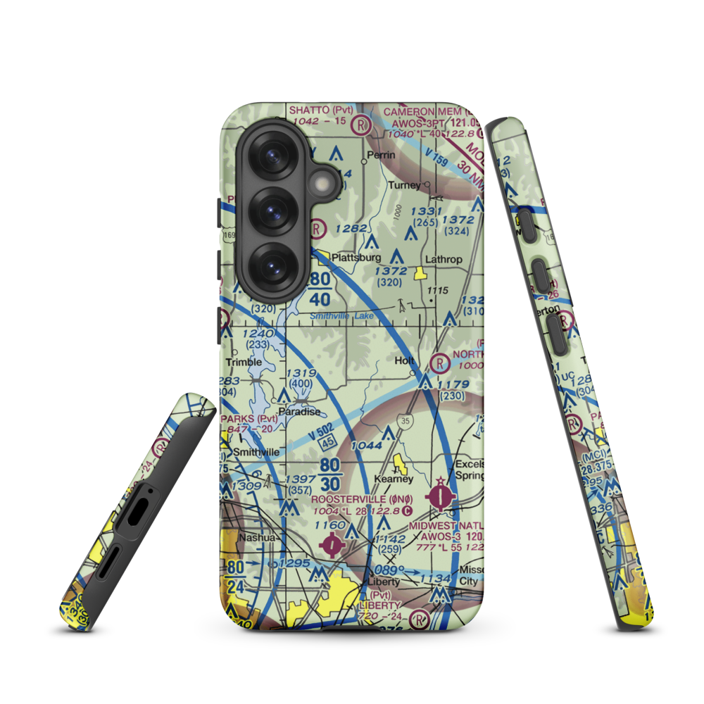 Block Air Village Airport (MO71) VFR Sectional Samsung Phone Case Samsung Galaxy S25 model shown