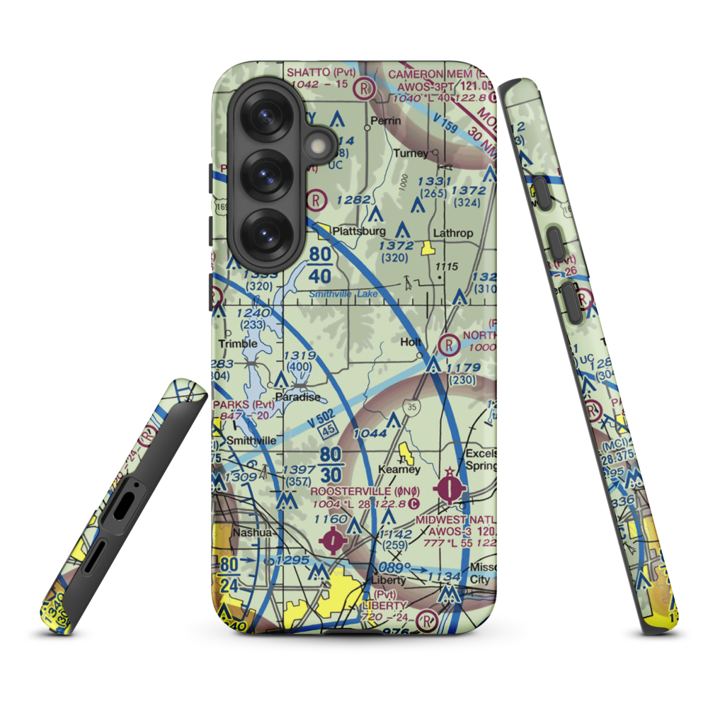 Block Air Village Airport (MO71) VFR Sectional Samsung Phone Case Samsung Galaxy S25 Plus model shown