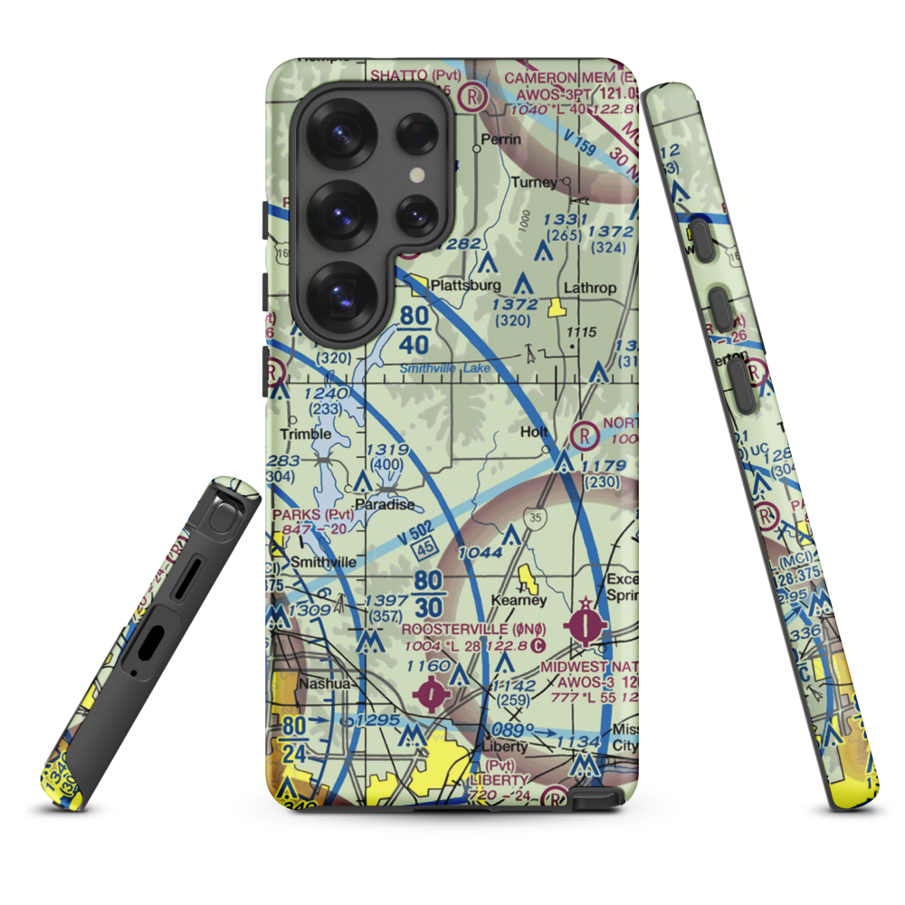 Block Air Village Airport (MO71) VFR Sectional Samsung Phone Case Samsung Galaxy S25 Ultra model shown