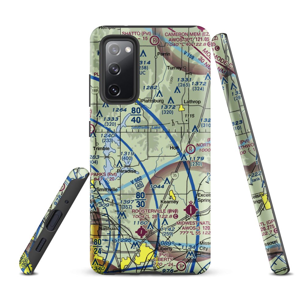 Block Air Village Airport (MO71) VFR Sectional Samsung Phone Case Samsung Galaxy S20 FE model shown