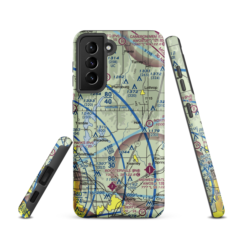 Block Air Village Airport (MO71) VFR Sectional Samsung Phone Case Samsung Galaxy S21 model shown