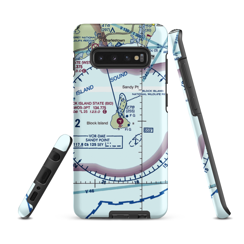 Block Island State Airport (BID) VFR Sectional Samsung Phone Case Samsung Galaxy S10 Plus model shown