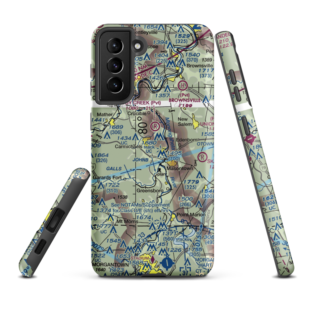 Blomster Field Farm Airport (5PA0) VFR Sectional Samsung Phone Case Samsung Galaxy S21 Plus model shown