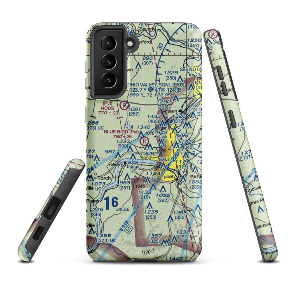 Blue Bird Airport (OH38) VFR Sectional Samsung Phone Case Samsung Galaxy S21 Plus model shown
