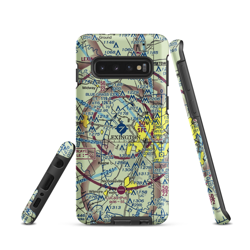 Blue Grass Airport (LEX) VFR Sectional Samsung Phone Case Samsung Galaxy S10 model shown